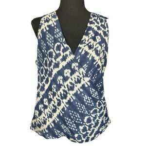 LAUREN RALPH LAUREN Silk & Linen Side Zip Wrap Top Blue & Cream Women’s 14 NEW